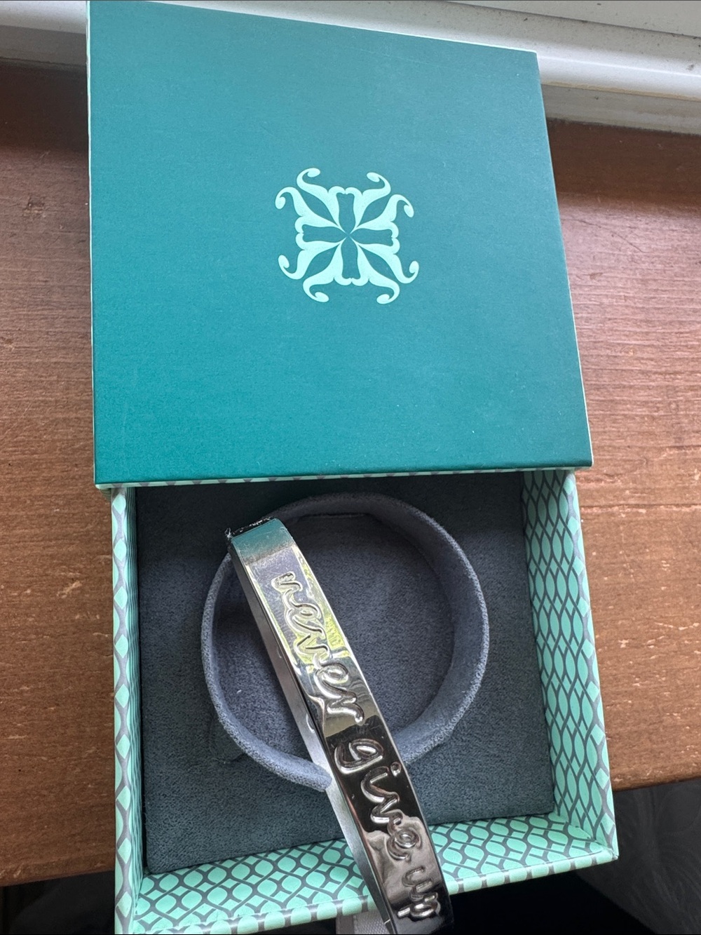 Rustic Cuff Silver Bracelet with Teal Box